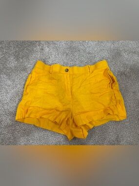 J. Crew Bright Yellow High-Rise Linen Shorts medium Summer Beachy vacation
